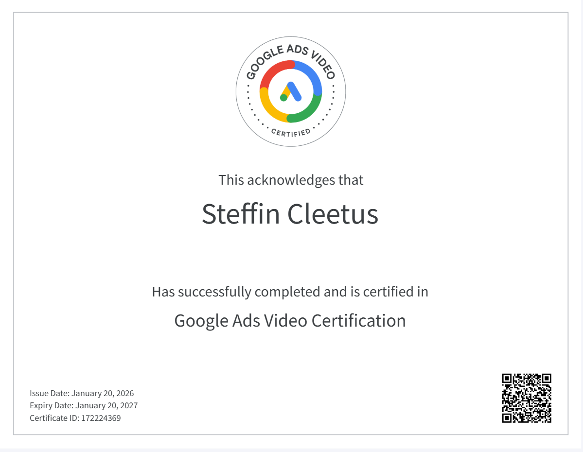 Google Ads video Certification - Digital Steffin